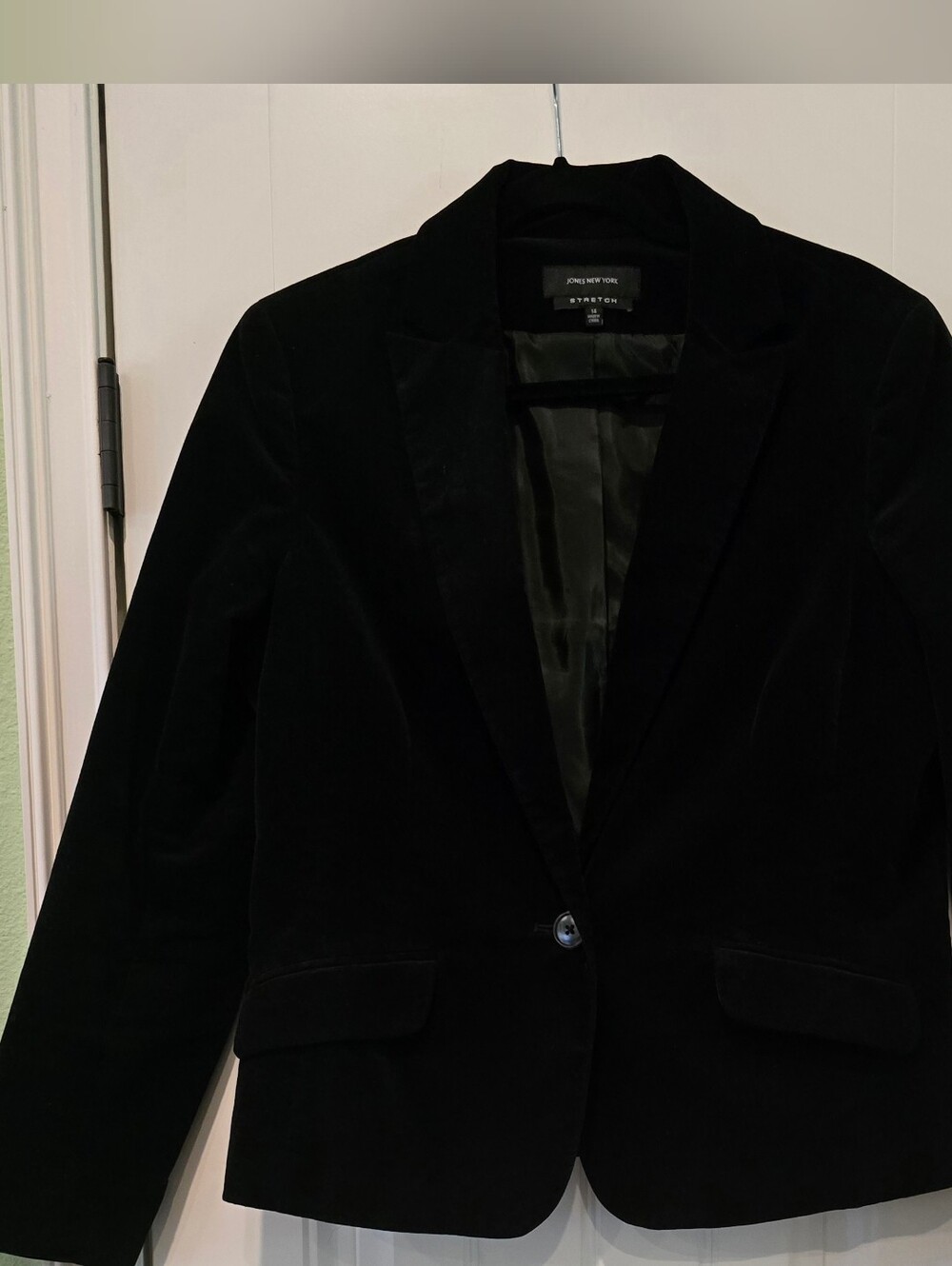Jones New York Black Velvet Look Single-Button Blazer W Size 14